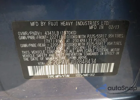 2013 Subaru Xv Crosstrek 2.0I Premium из США, поврежденный, VIN JF2GPAVCXD2848434